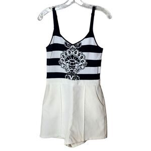 Jealous Tomato Intarsia Tank Romper in Cream & Black S FLAWS